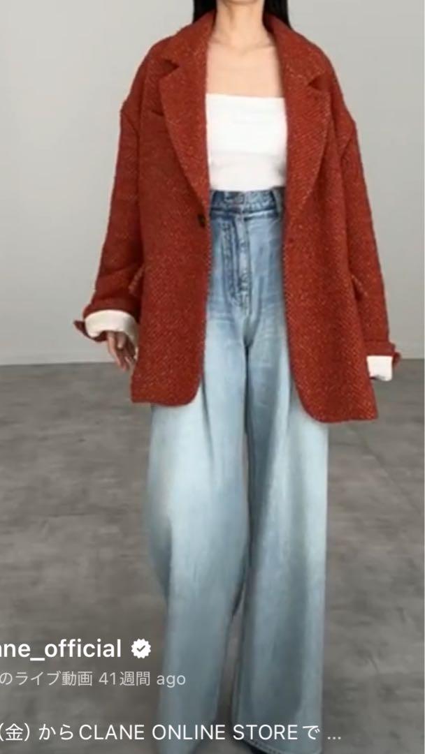 CLANE タックワイドデニムパンツ　アイスブルー