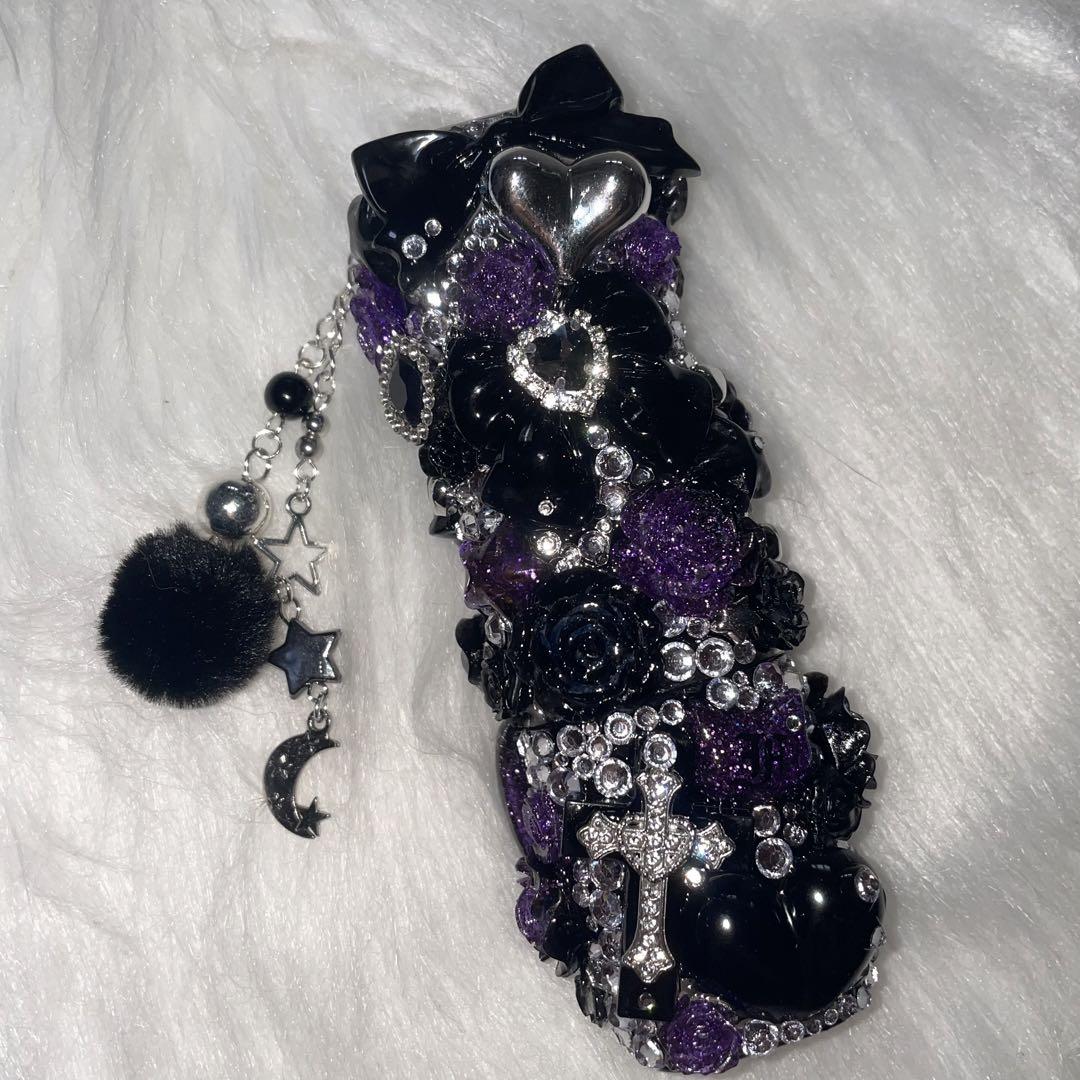 ★ iQOSケース デコ black×purple チャーム付き (116)