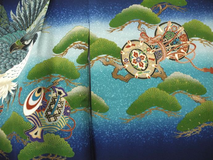 七五三や5月の節句に◇紺色系◇5～7歳男の子着物・羽織・袴セット6012【中古】
