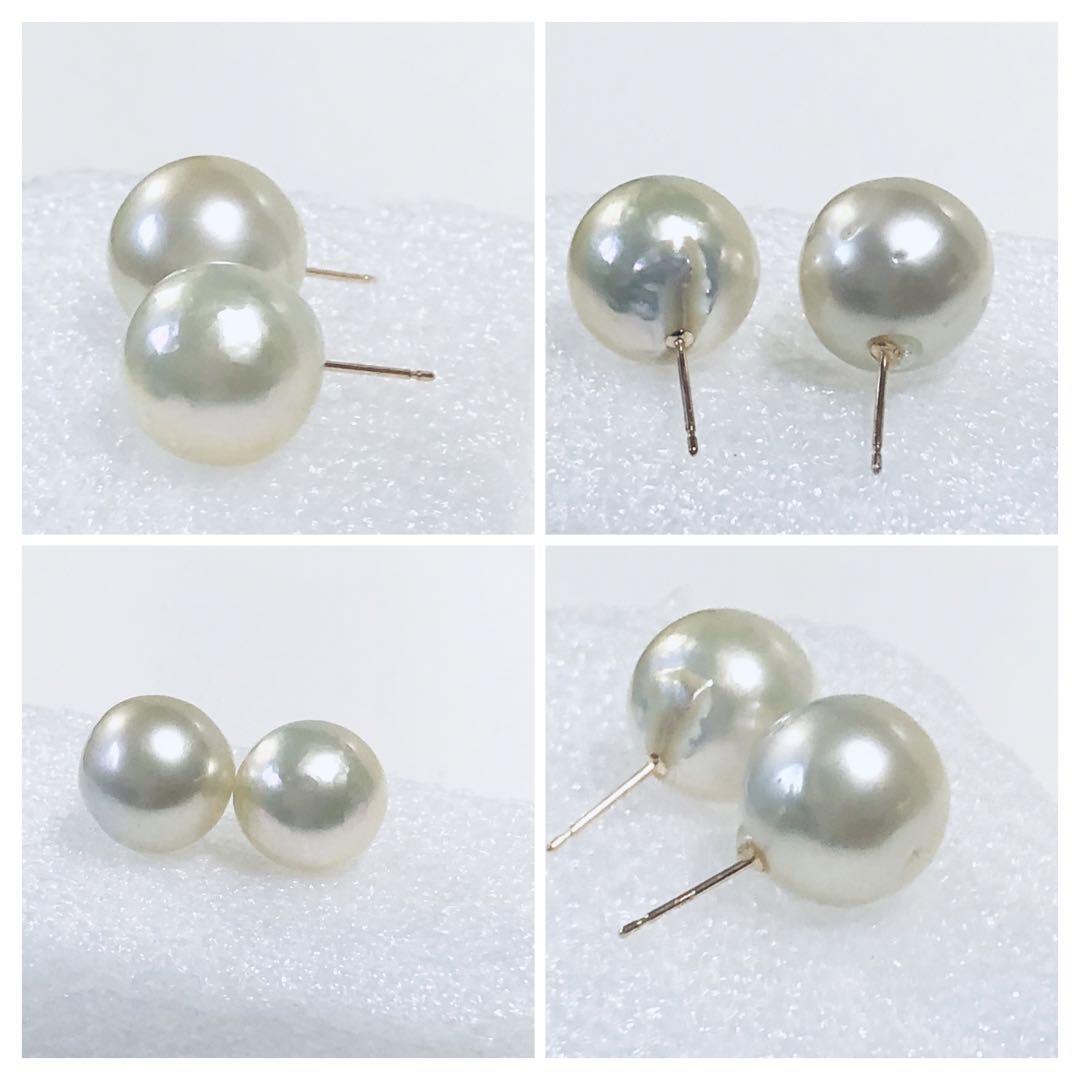 K10天然南洋白蝶真珠 丸系ピアス　13.60/13.22mm