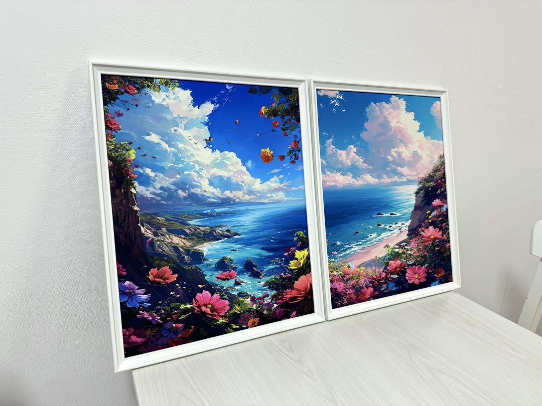 No.225フレーム付きキャンバスアート　風景画　アートポスター　海の絵画