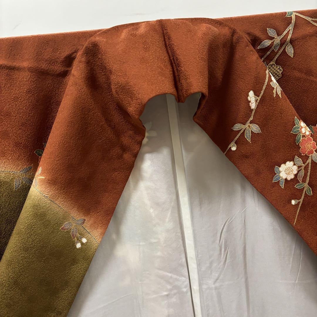 金駒刺繍 染め分け 裄67.5 金彩 鶴 付下げ 訪問着 正絹 AK-3937