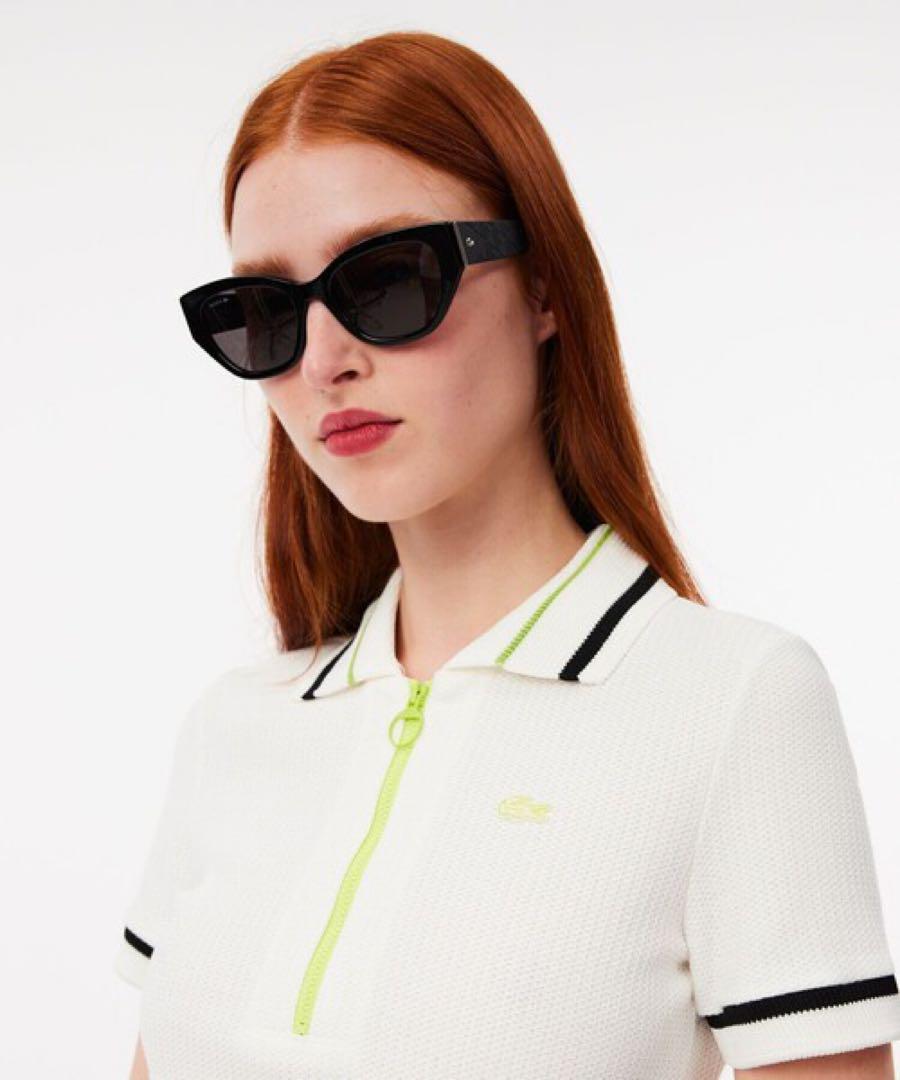 Lacoste ホワイト ジップアップポロシャツ 半袖