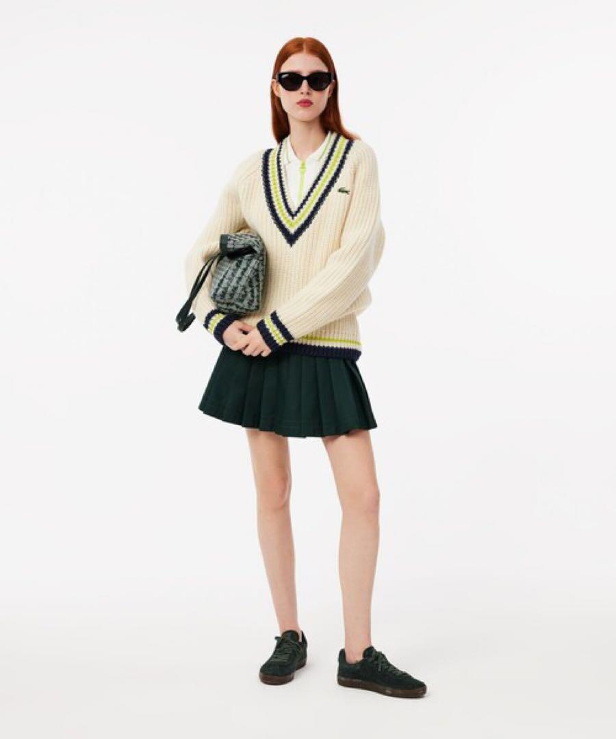 Lacoste ホワイト ジップアップポロシャツ 半袖