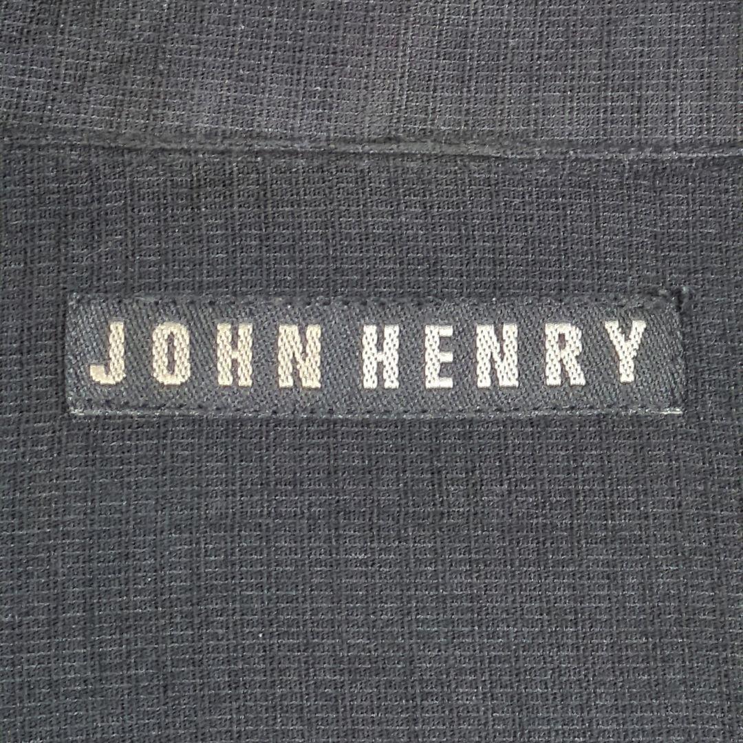JOHN HENRY オープンカラー レーヨン シャツ 半袖 ブラック L