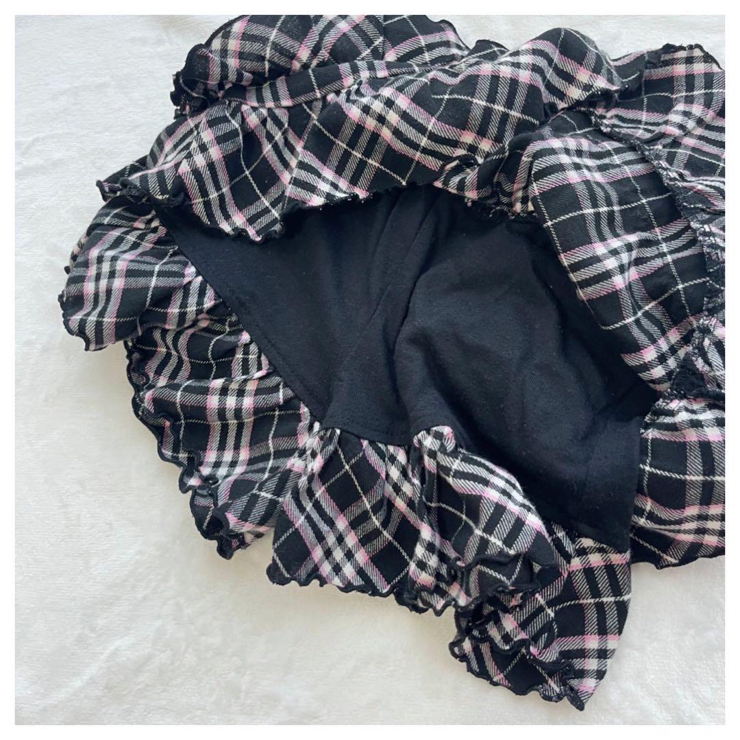 PUTUMAYO チェックフリルキュロット　ドロワーズ 切り替えチェックフリルキュロット(80 グリーン): キッズ