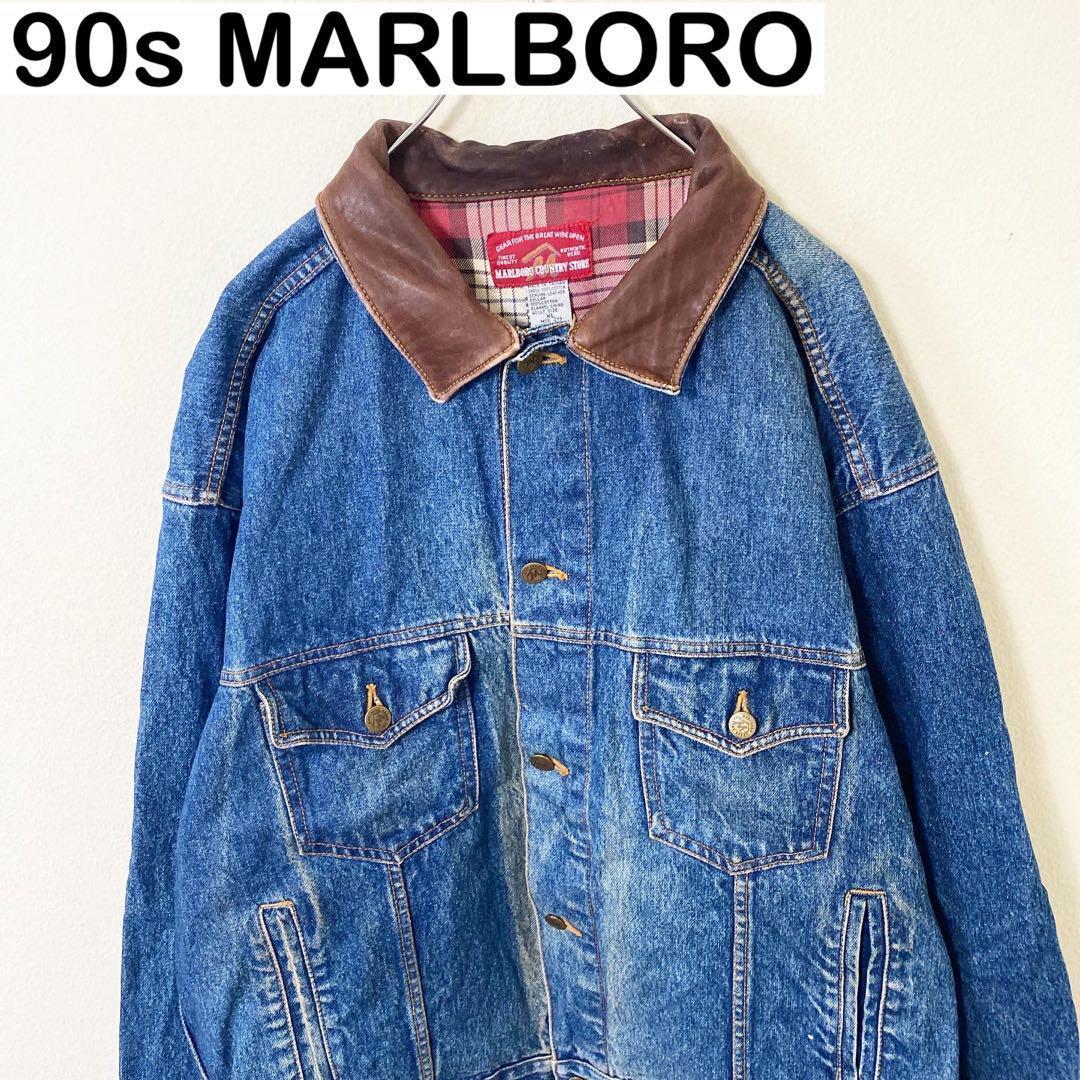 90s MARLBORO マルボロ デニム レザー ジャケット ヴィンテージ-