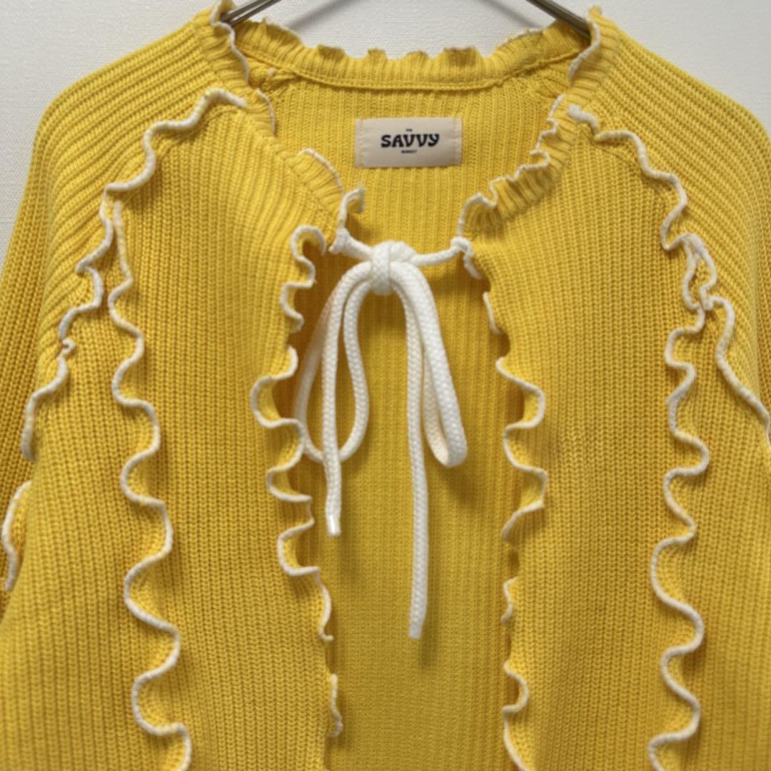 ニットリボンカーディガン yellow 古着リメイク - メルカリ
