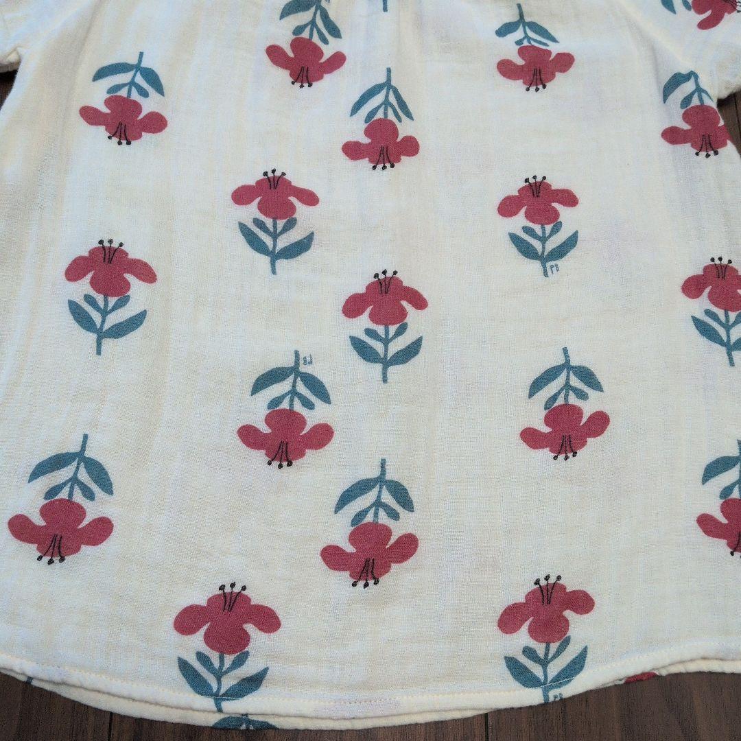 プチバトー 半袖 ダブルガーゼ 花柄 ブラウス 10ans