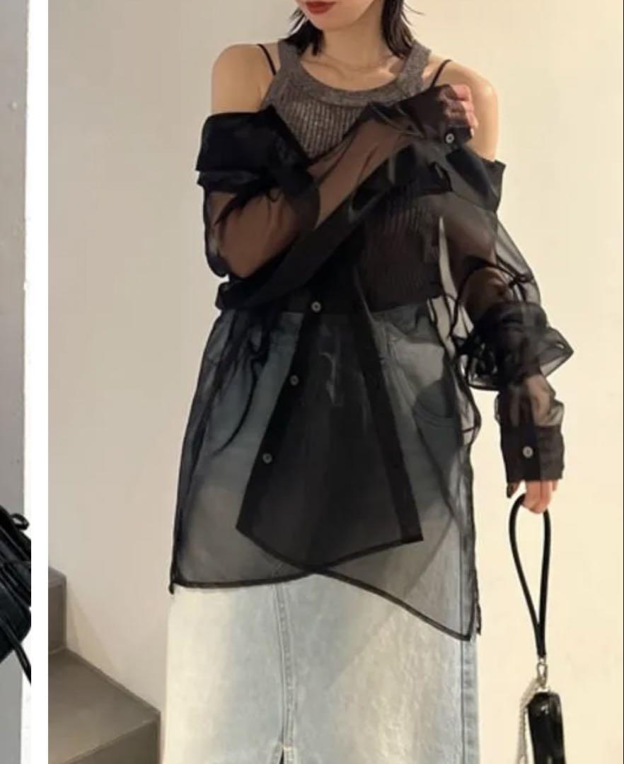 フレイアイディーカシュクールシャツレイヤードニット　ブラック