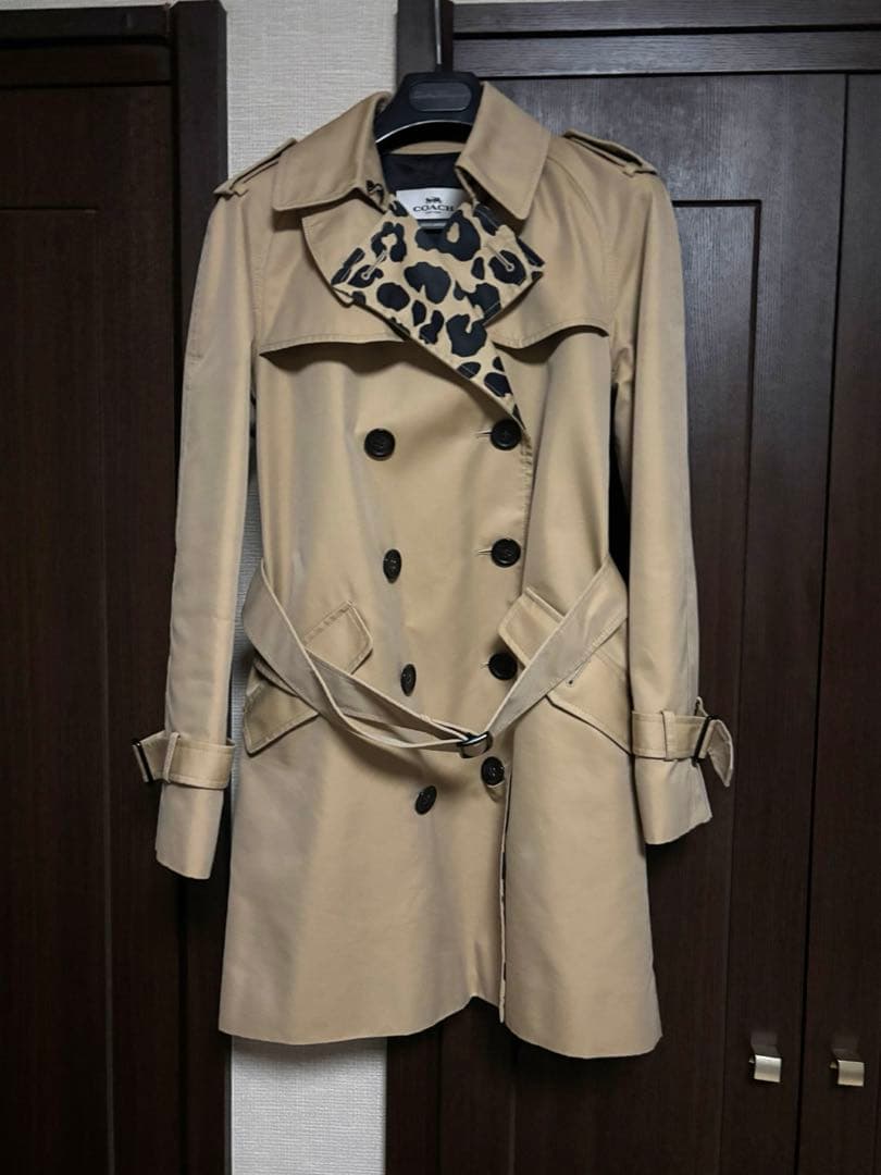 COACH トレンチコート 一部豹柄 ベージュ MM COACH