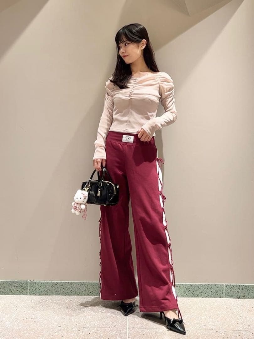 レースアップパンツ バーガンディ