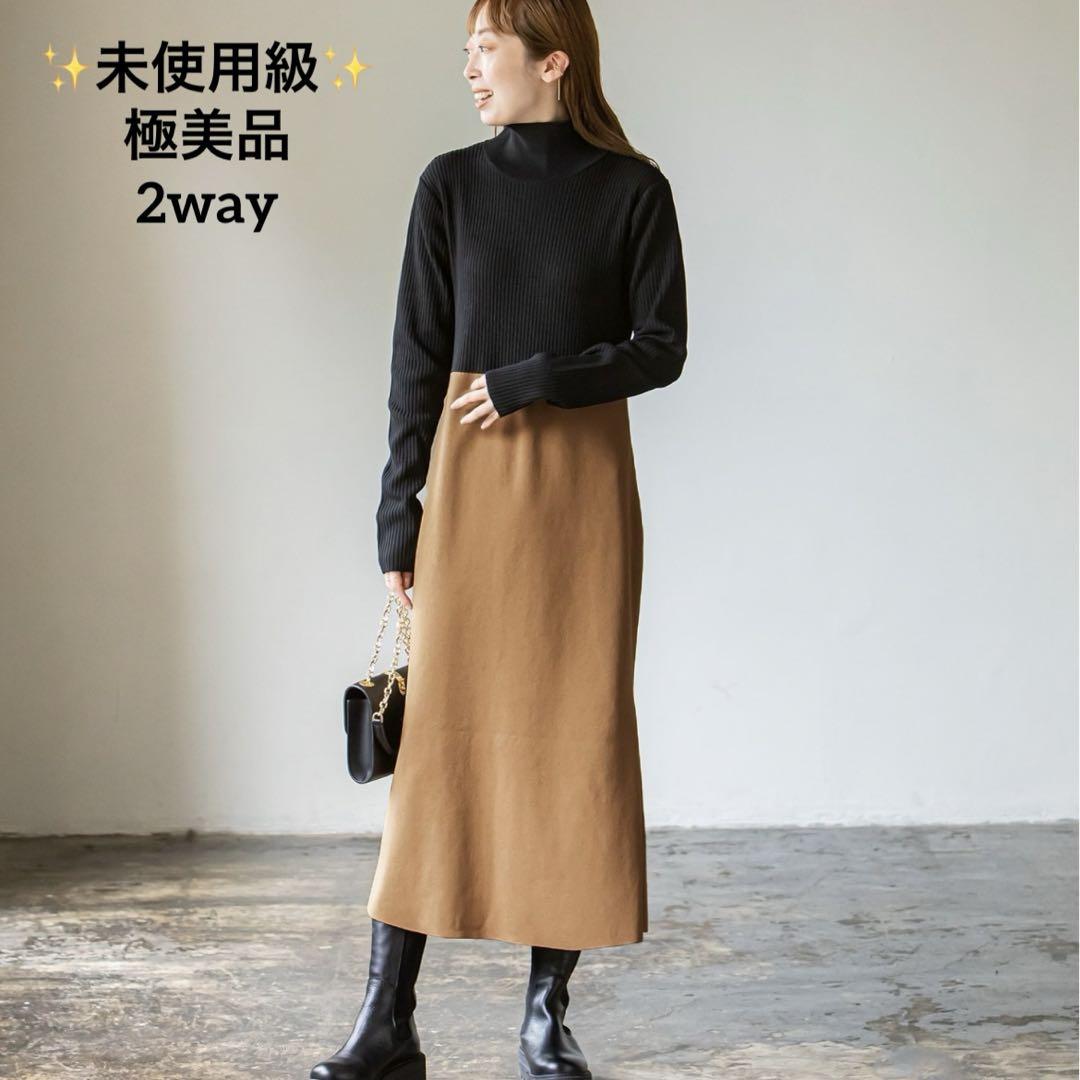 ★美品★ノーブル カラーブロックニットワンピース　バイカラー FREESIZEワンピース