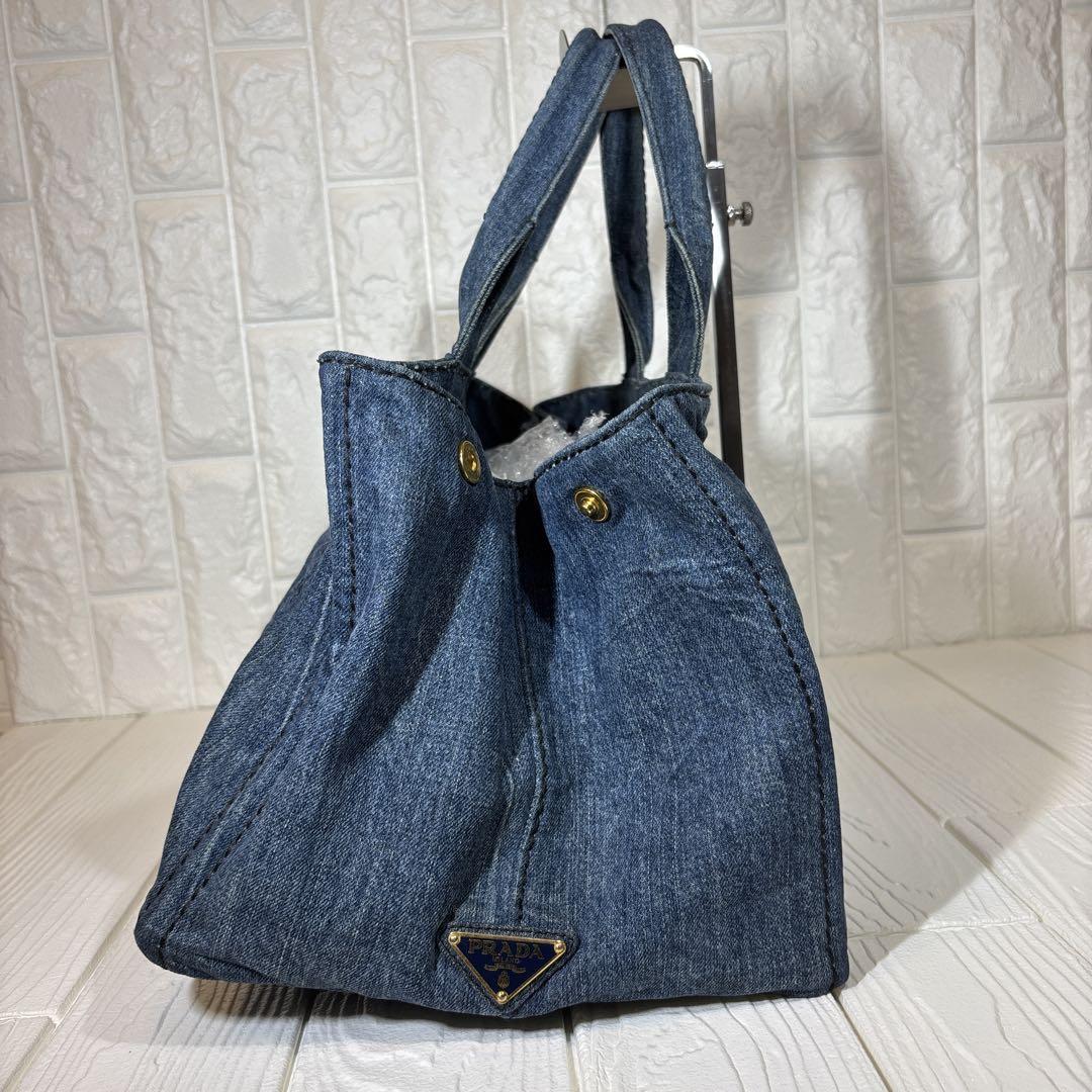 未使用級 PRADA プラダ カナパ デニム 三角ロゴ トートバッグ L
