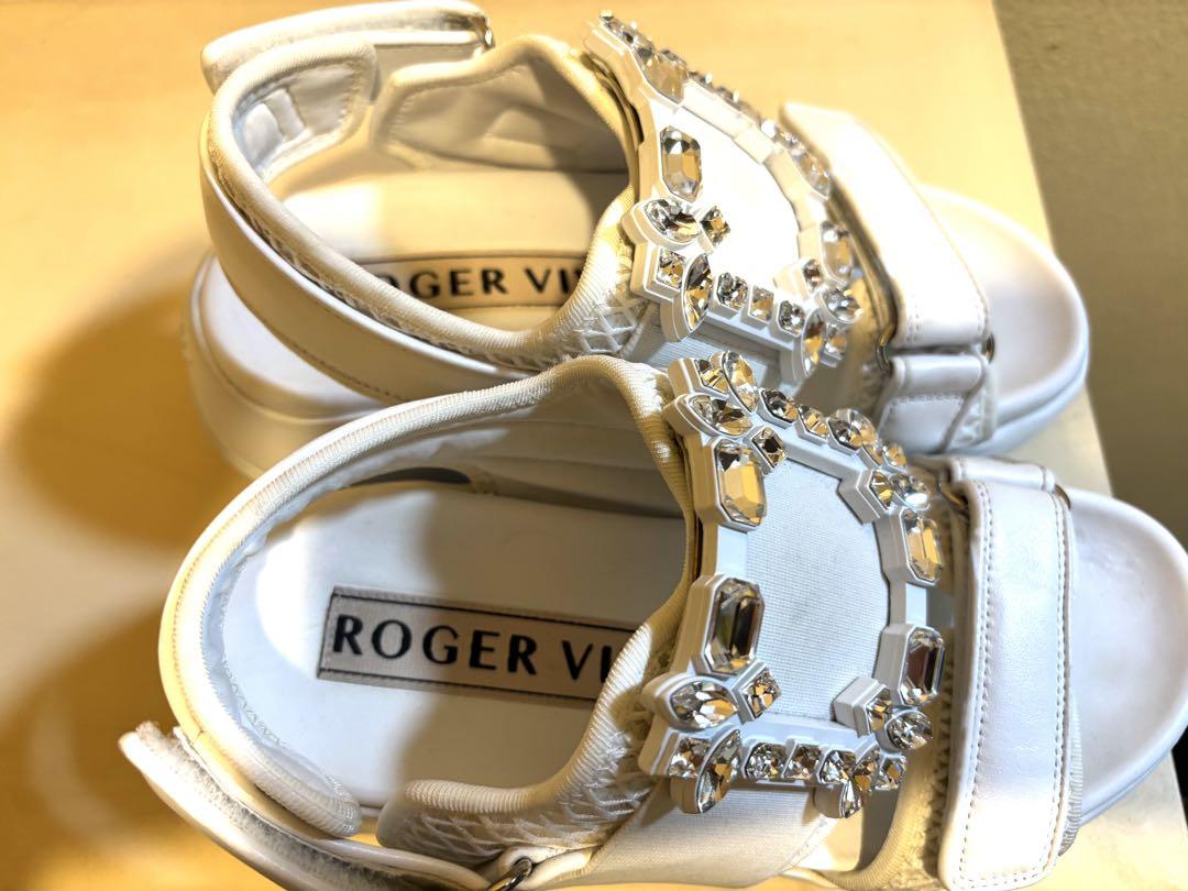 RogerVivier ヴィヴラン レザー ファブリック ストラスバックル