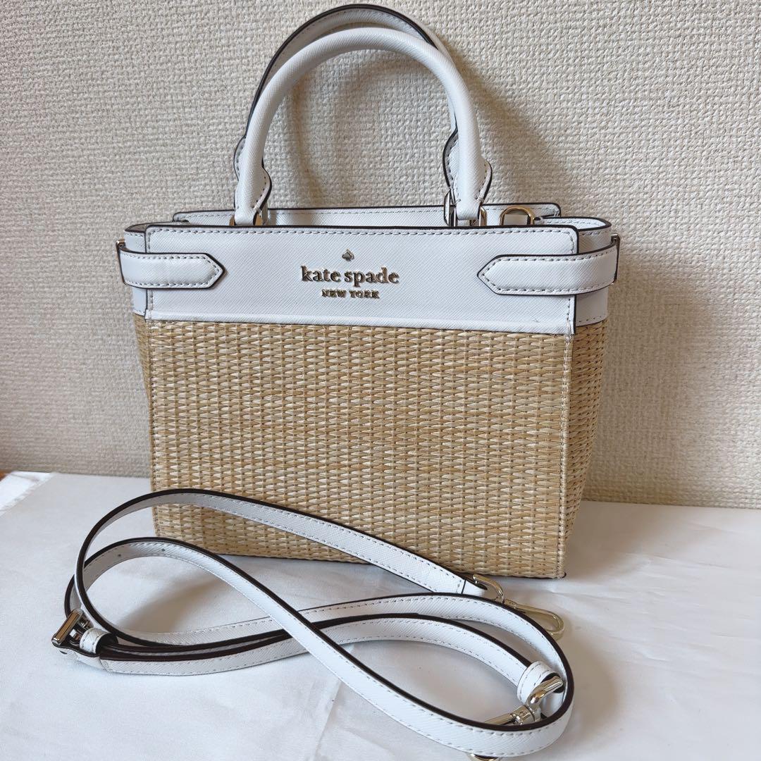 新品未使用品 kate spade かごバッグ ホワイト/ベージュ - メルカリ