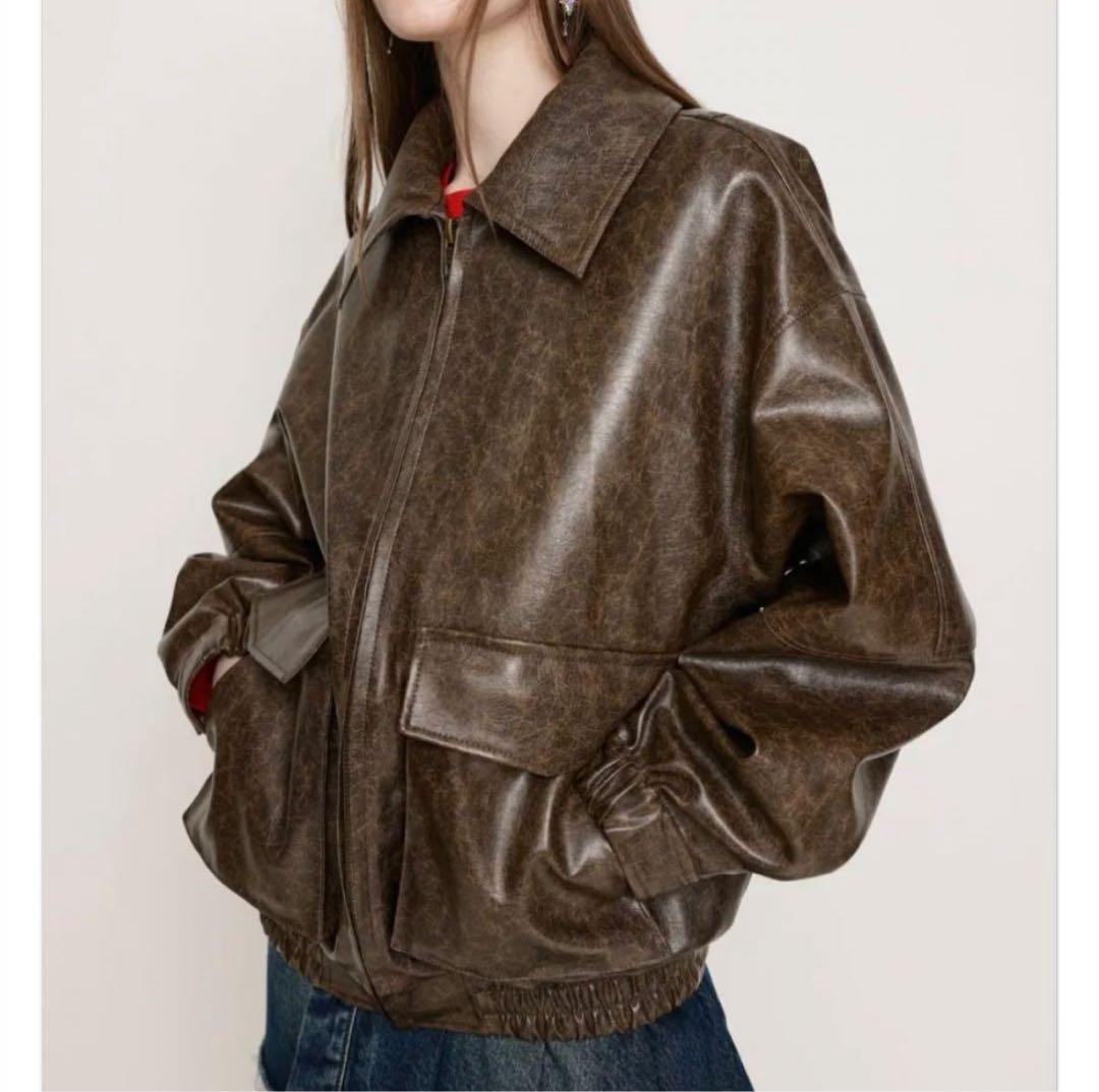 SLY FAUX LEATHER ZIP UP ブルゾン ブラウン SIZE SLY