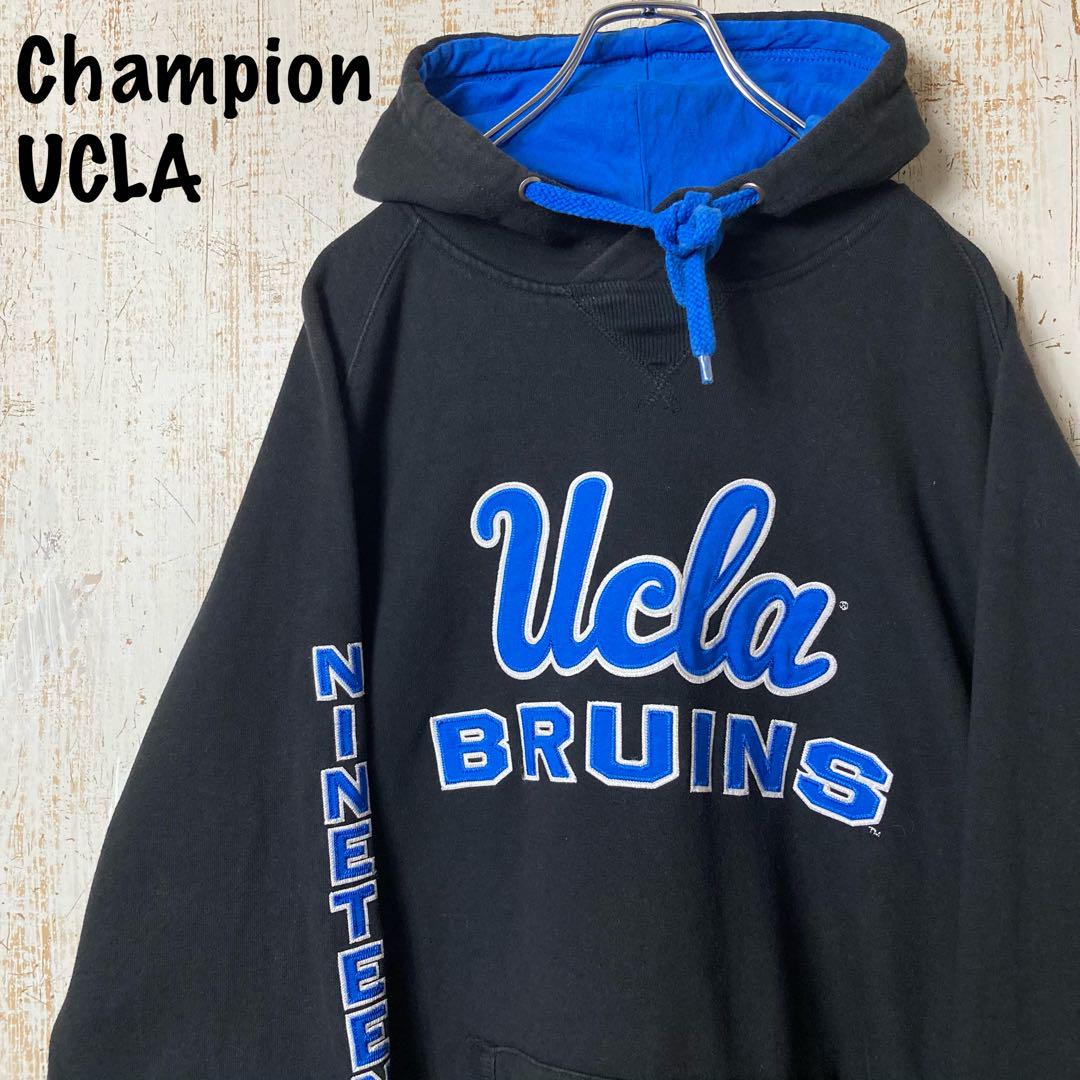 チャンピオン UCLA 刺繍 カレッジ パーカー ブラック ブルー アメリカ古着