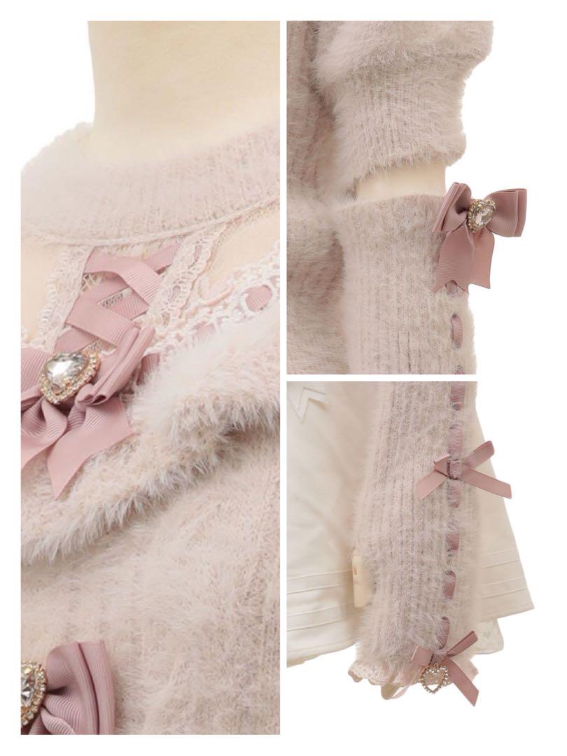 【大人気完売品】♡ LIZLISA アームウォーマー3連リボンニット ピンク ♡