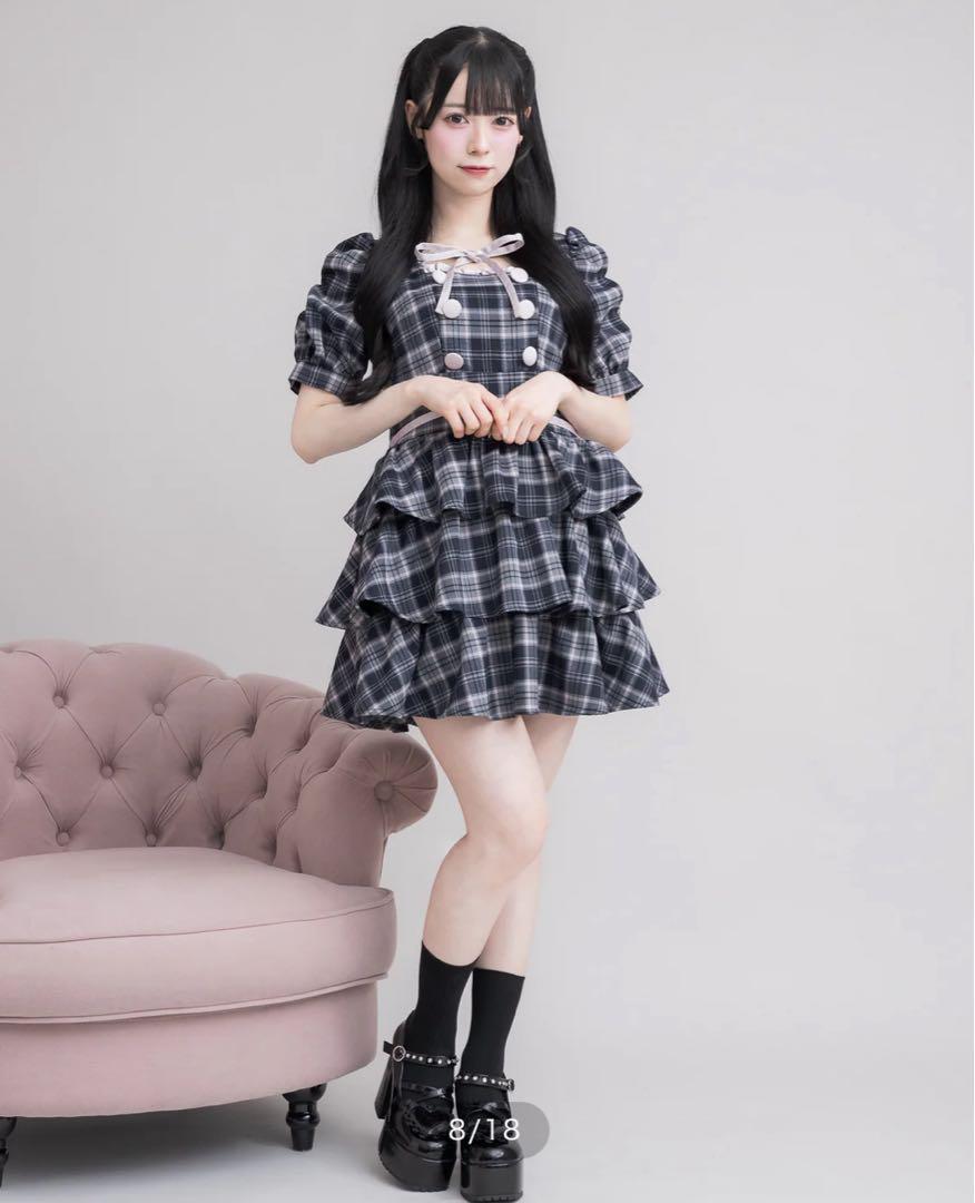 pium クロスベルト半袖ティアードミニワンピース ネイビー