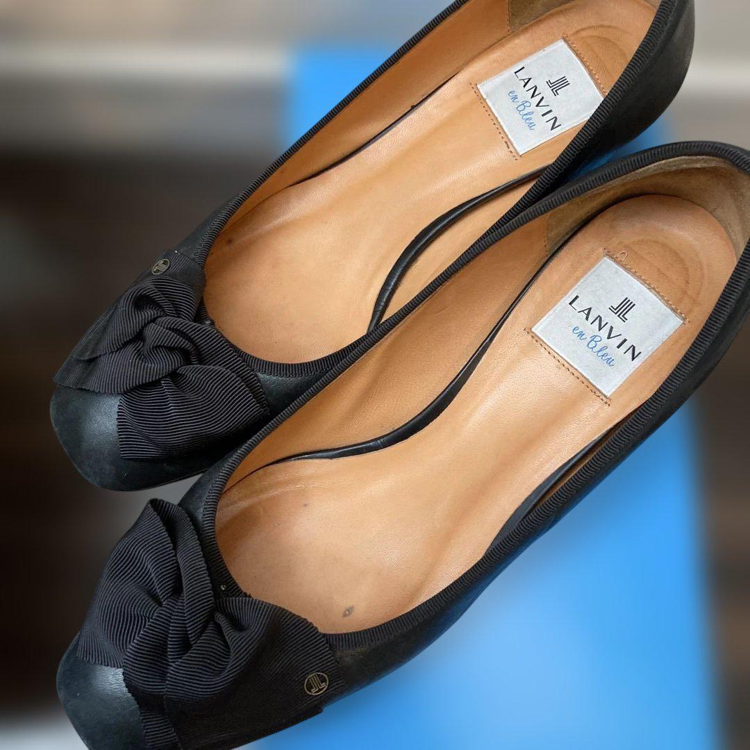 LANVIN ビジューヒールリボンパンプス 24.5 黒