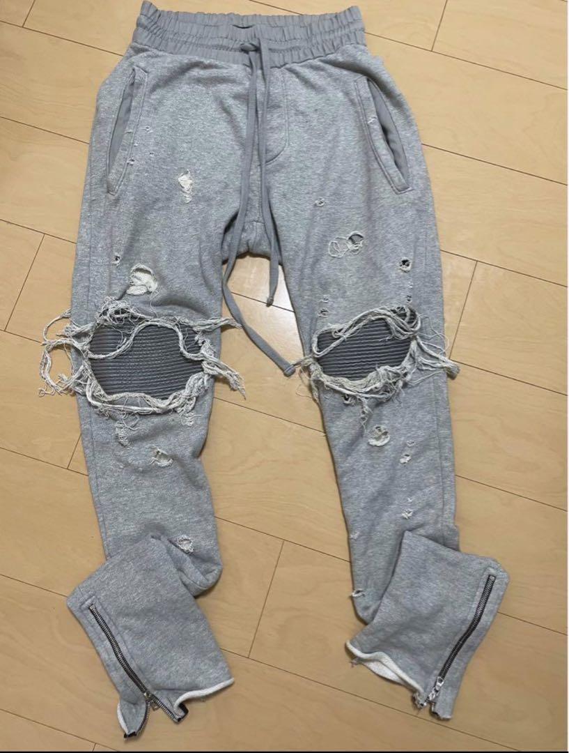 AMIRI アミリ MX1 蛇腹クラッシュバイカースウェットパンツ グレー