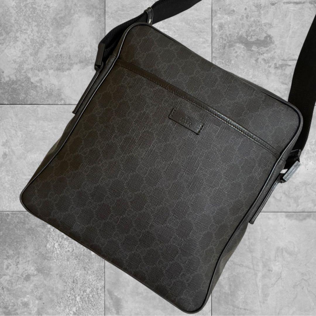 【美品】GUCCI GGスプリーム ショルダーバッグ クロスボディ スクエア 黒