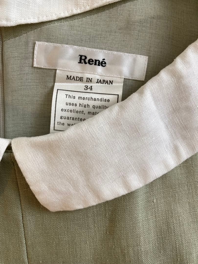 Rene ルネ フラワーレース襟　リネンワンピース 34 K6549933639