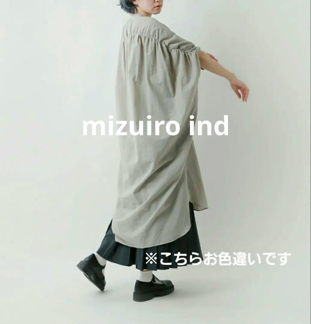 mizuiro ind バックギャザーノースリーブロングシャツワンピース
