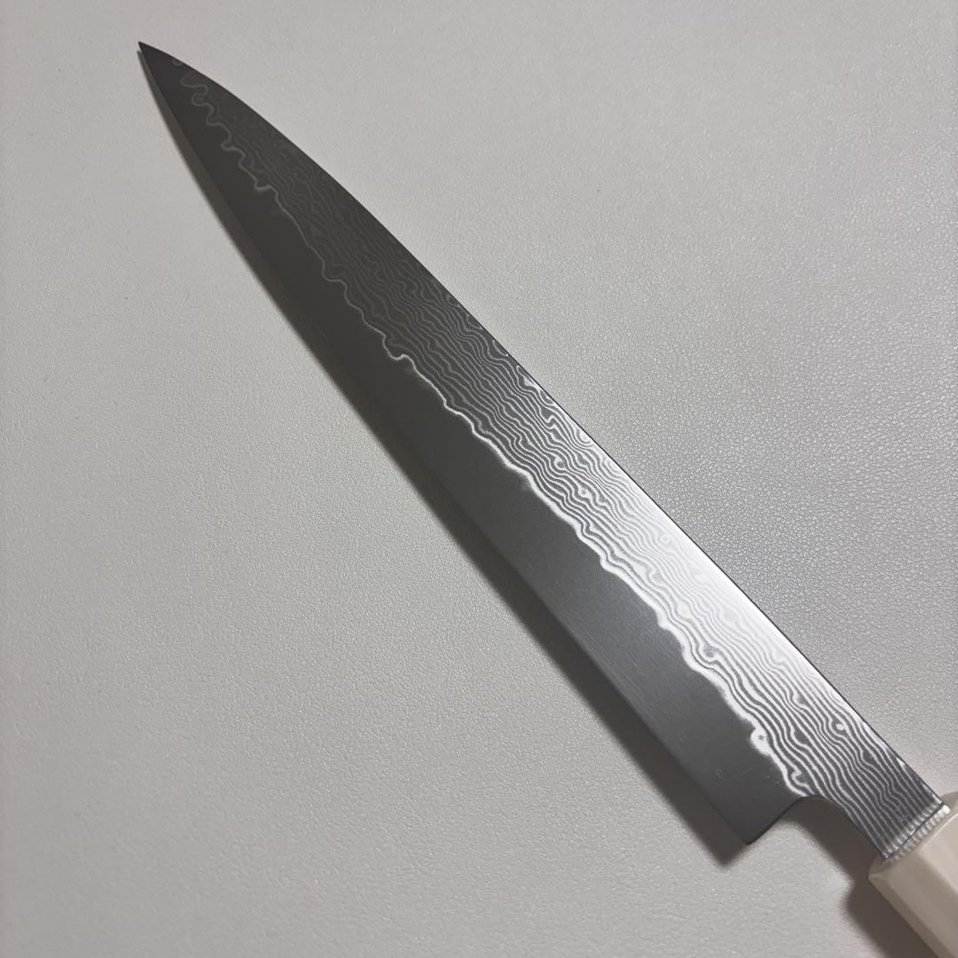 240mm 墨流しダマスカス 柳刃包丁アイボリーカラー・八角柄 刺身包丁/鞘あり