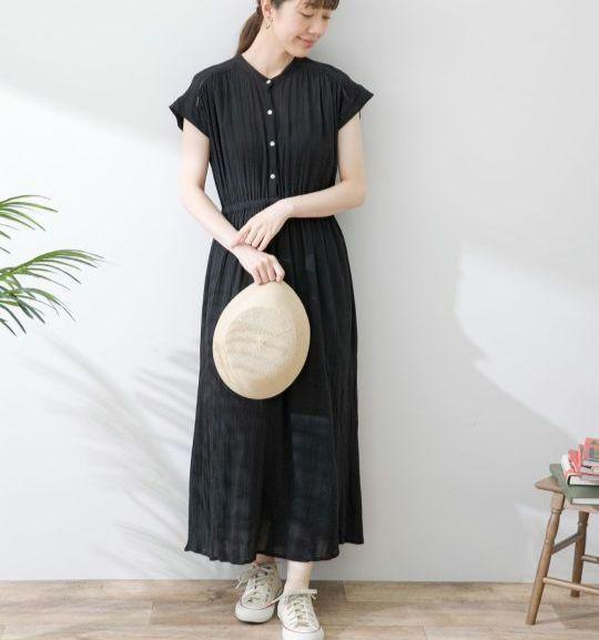 極美品✨　黒❤️　サニーレーベル　楊柳ギャザーウエストマークワンピース