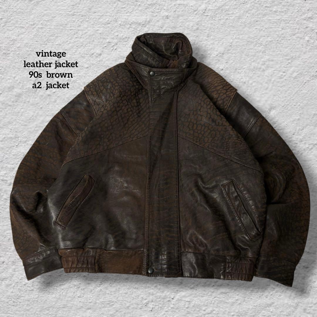 レザージャケット90sブラウン本革A2ジャケット短丈古着メンズXLXL LL American Vintage