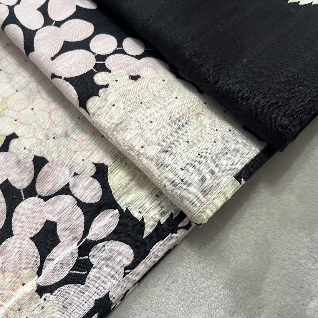 《中古》ツモリチサト 浴衣 黒地 紫陽花 洗える着物 木綿着物