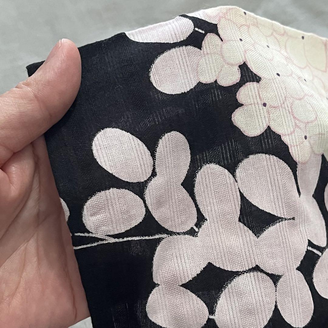 《中古》ツモリチサト 浴衣 黒地 紫陽花 洗える着物 木綿着物