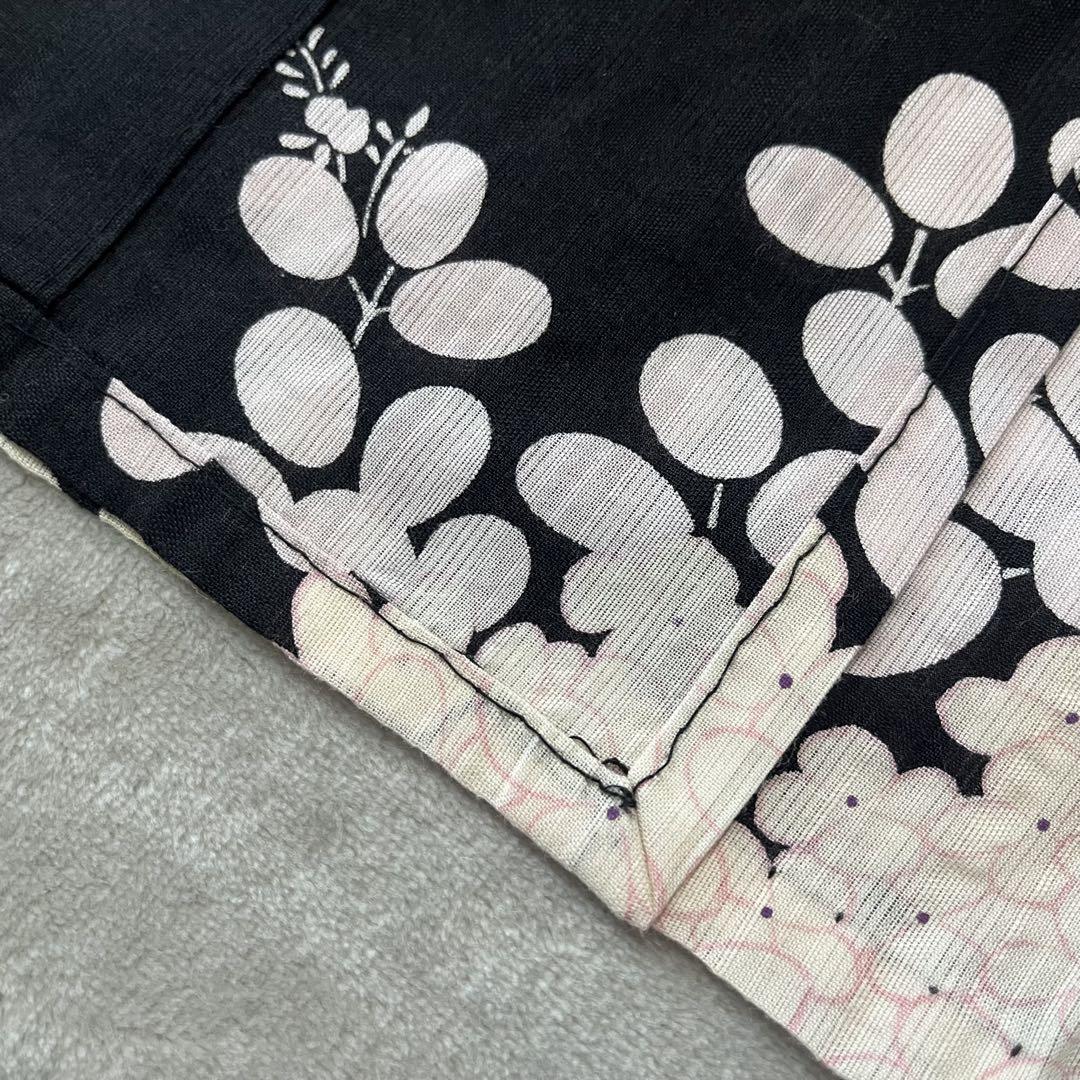 《中古》ツモリチサト 浴衣 黒地 紫陽花 洗える着物 木綿着物