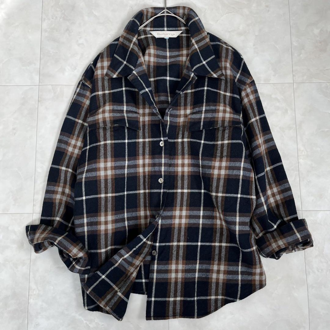 Burberry チェック柄 ウールシャツ ネイビー 13号