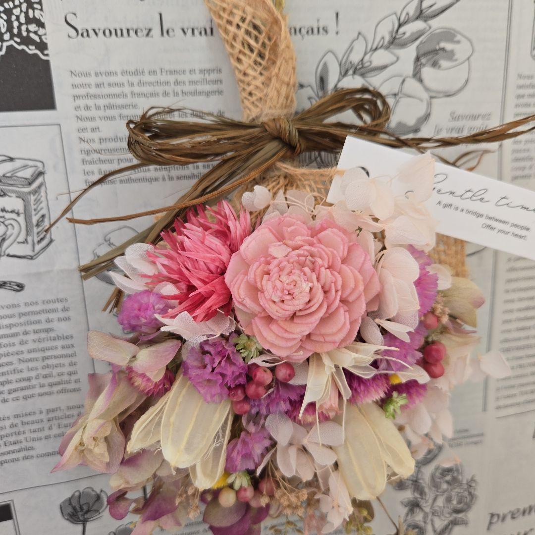 ハンドメイドドライフラワースワッグ【ピンク】23cm