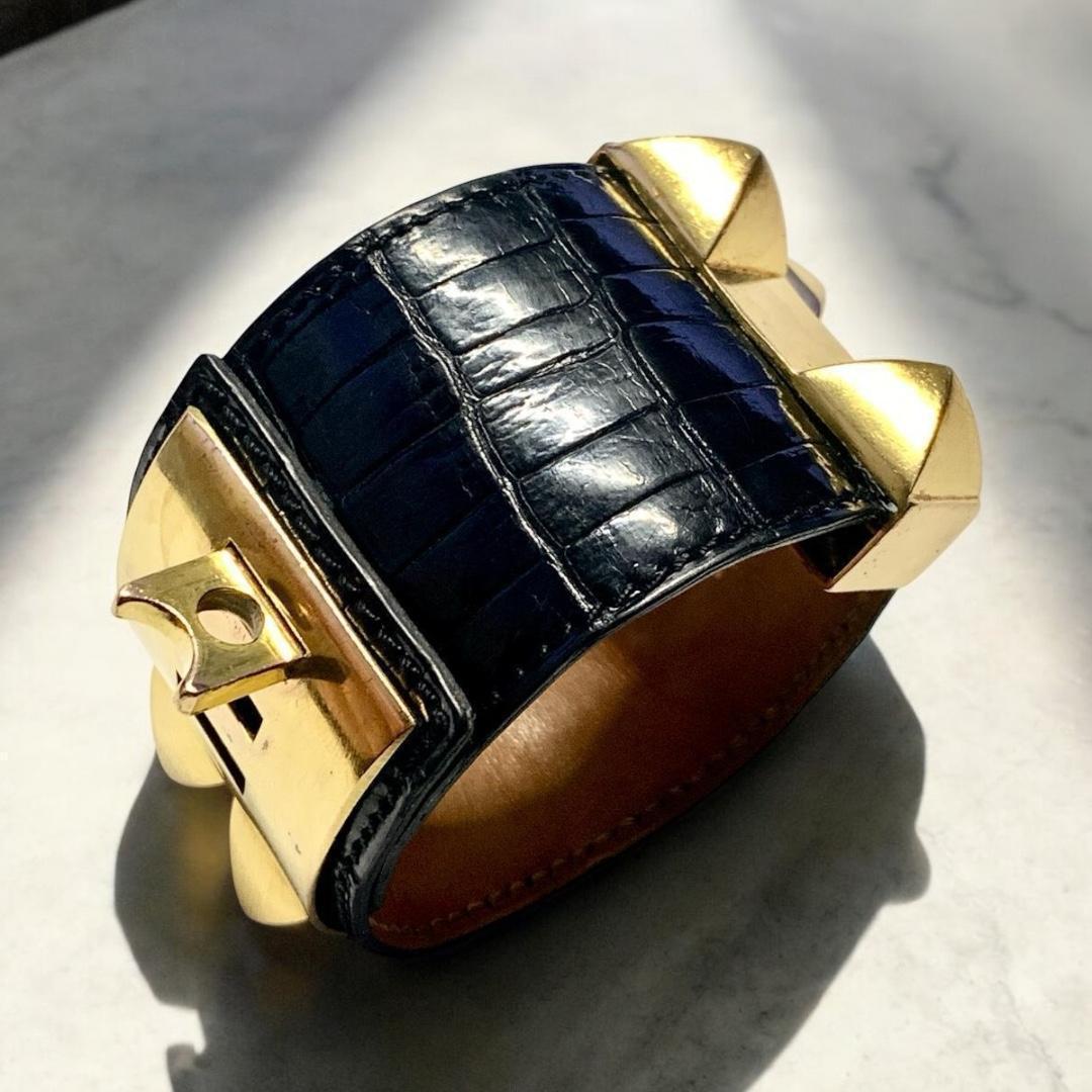 美品 ヴィンテージ エルメス コリエドシアン クロコダイル ゴールド ブラック