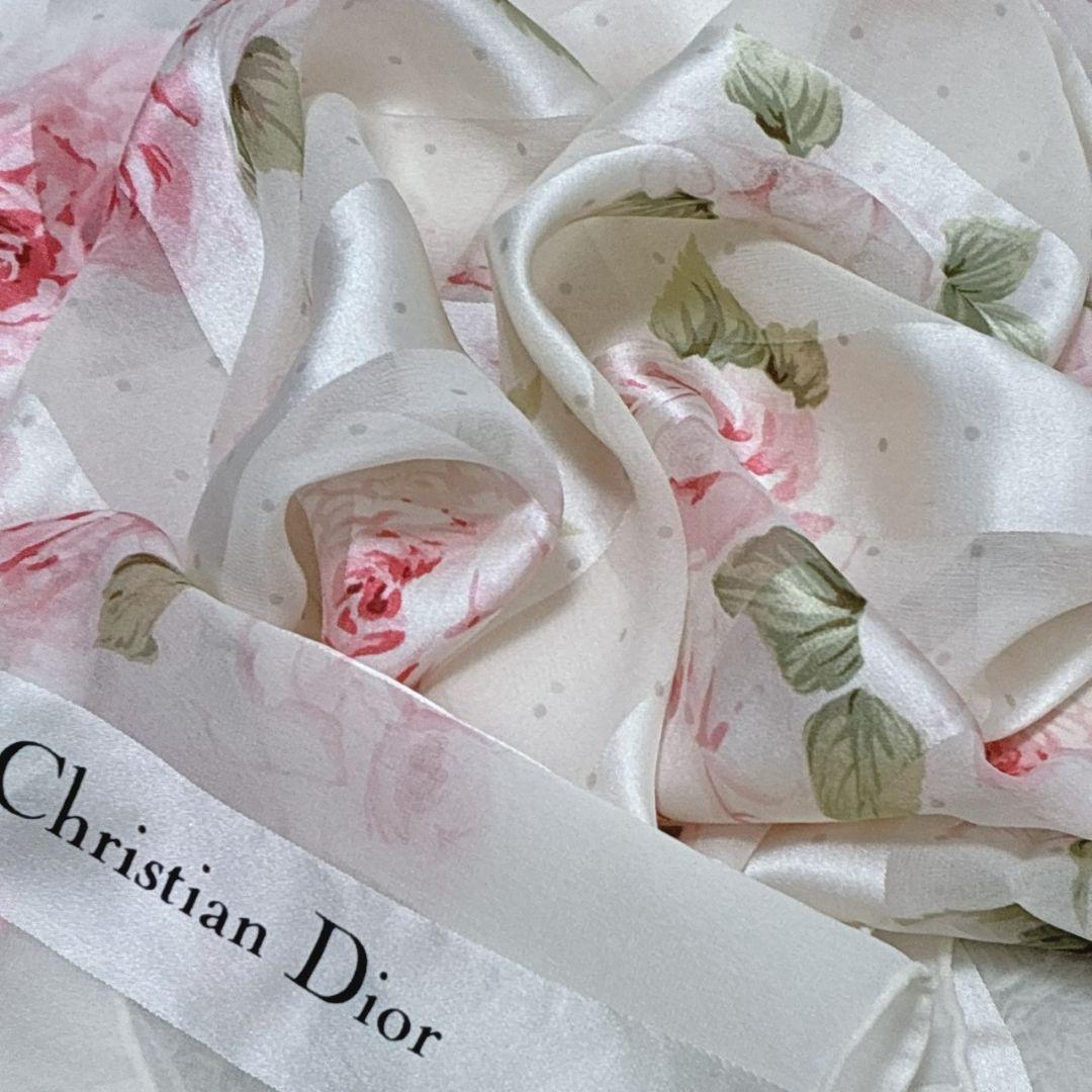 美品】Christian Dior 薔薇 花柄 大判スカーフ ストール 肩掛け