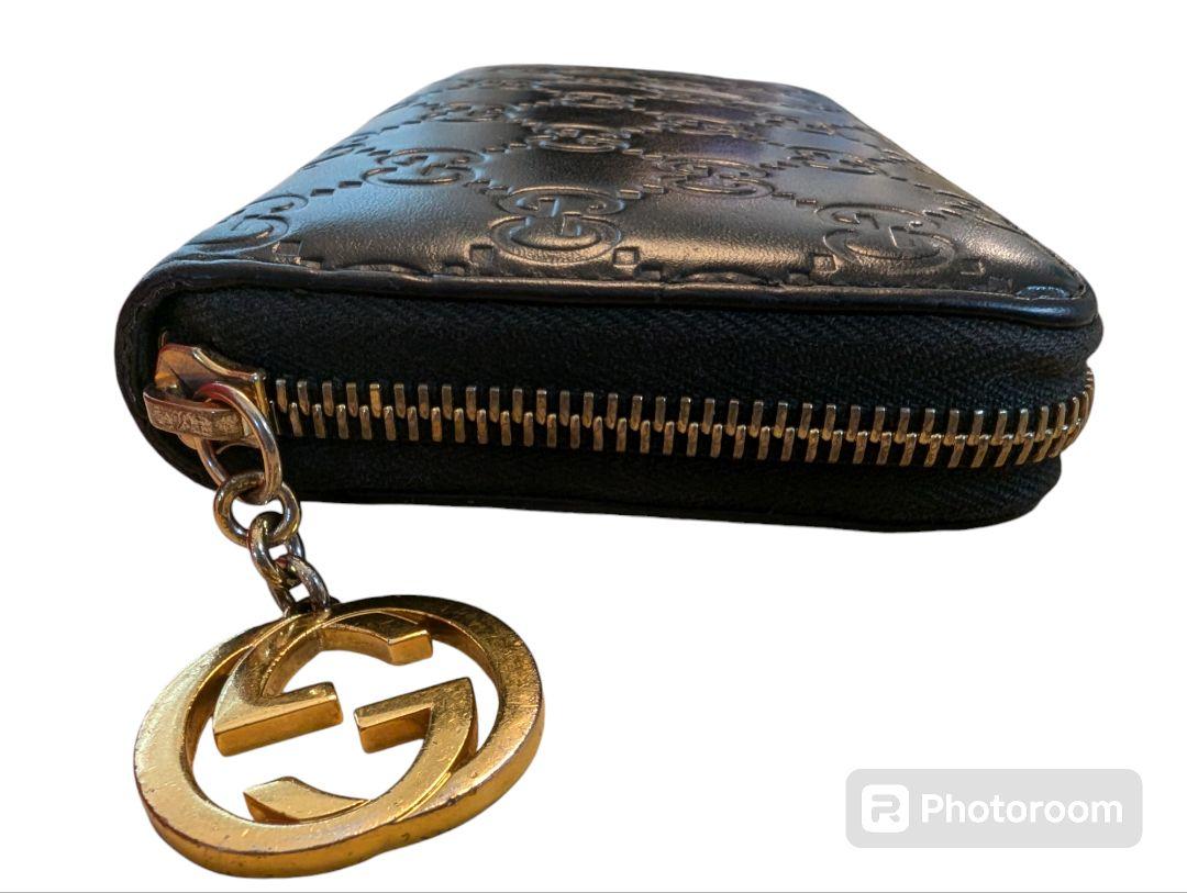 グッチ　折り財布　GGシマ　シマレザー　ダークブラウン　フラップ　GG柄　カード GUCCI グッチ シマ レザー ヴィンテージ ウォレット 二つ折り 長
