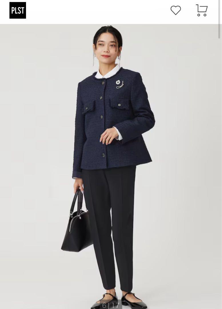 【〜4/20までお値下げ】PLST ネイビー ノーカラー　ペプラムジャケット　S