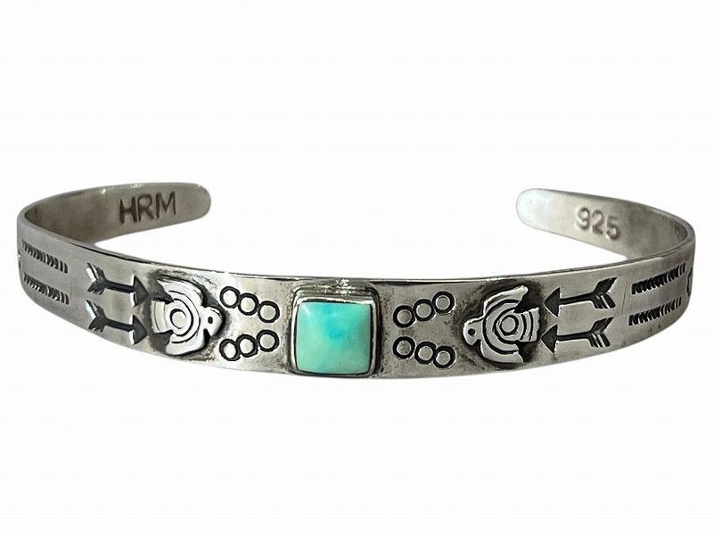 美品 HRM ハリラン グリーンターコイズ石 サンダーバード アロー バングル