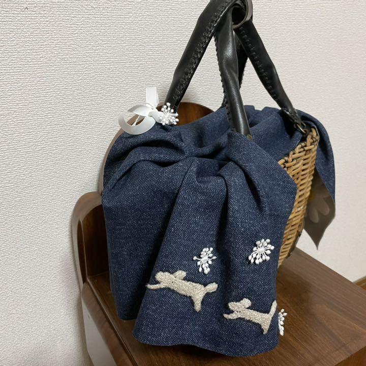 確認用＊かごバッグカバー＊デニムリバーシブル＊2ハンドル 用