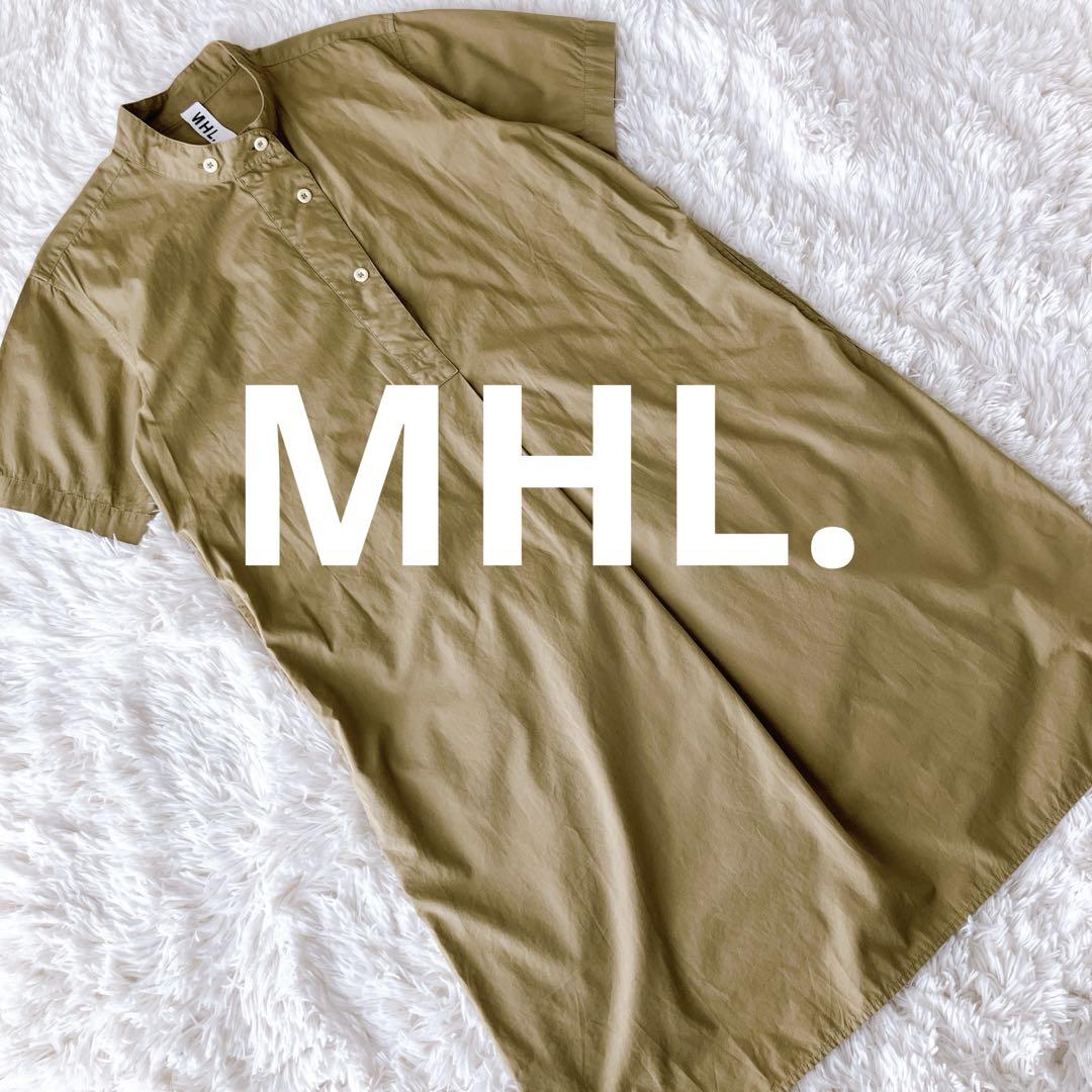 MHL. マーガレットハウエル ノーカラー 半袖シャツワンピース ベージュ M