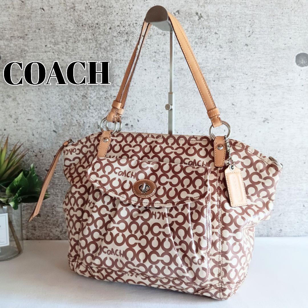 【美品】COACH ショルダーバッグ_オプアート/PVC/ORN/総柄 美品】 正規品 コーチ COACH ショルダーバッグ シグネチャー PVC