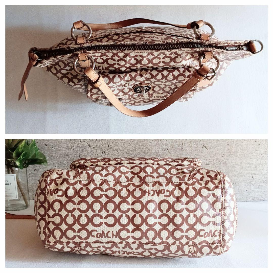 【美品】COACH ショルダーバッグ_オプアート/PVC/ORN/総柄 美品 正規品 コーチ COACH ショルダーバッグ 花柄 PVC レザー 青