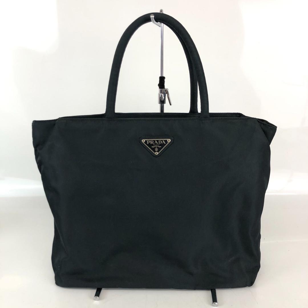 PRADA プラダ ナイロン ロゴプレート ハンドバッグ ブラック