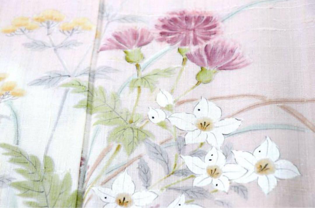【単衣】一つ紋 紬 色鮮やかな花