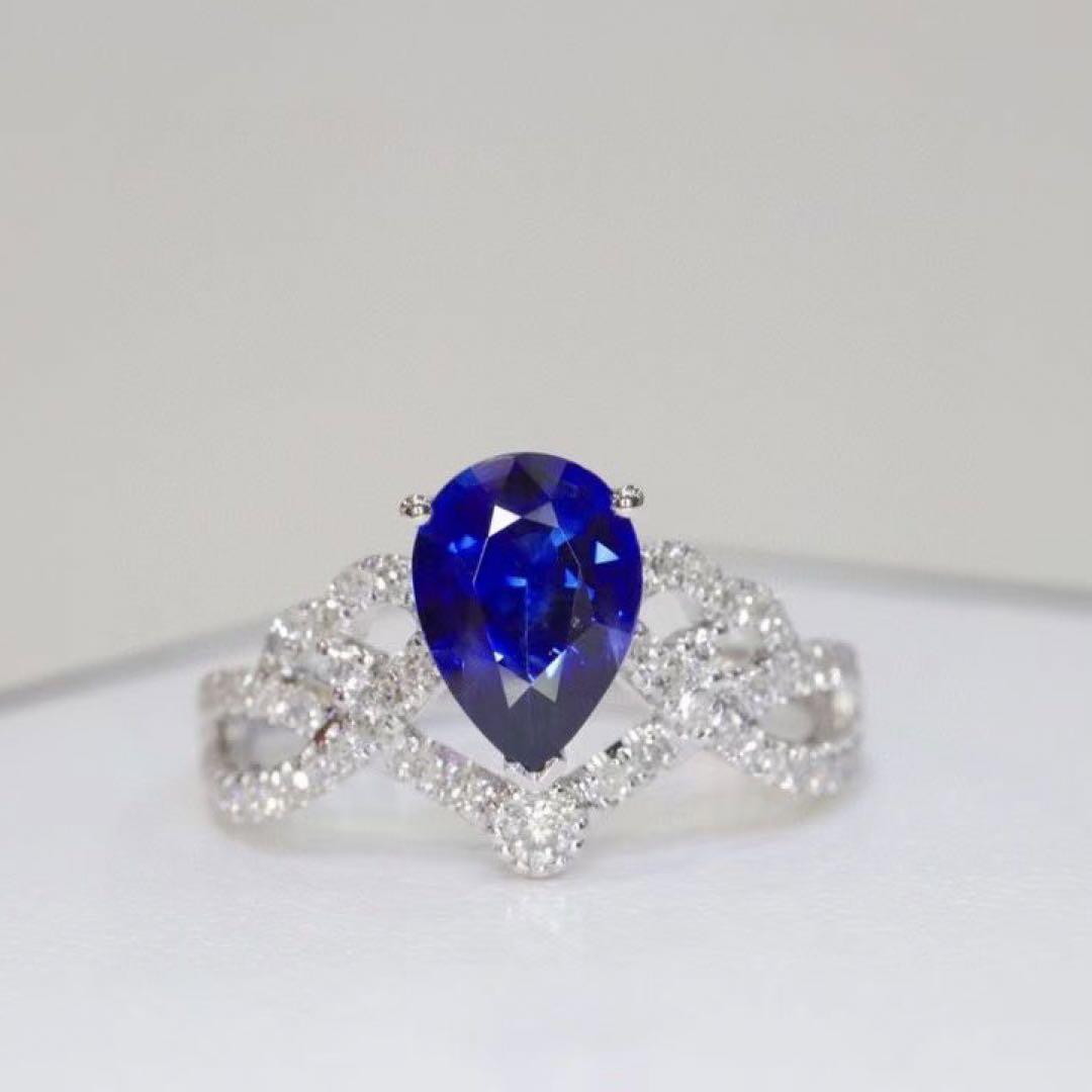 天然 ロイヤルブルーサファイア ダイヤ リング1.31ct k18 f