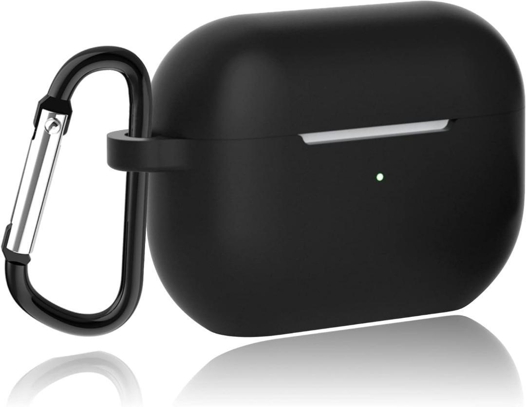 黒 AirPods Pro 第2世代 ケース シリコン カラビナ 防水 耐衝撃 - イヤホン